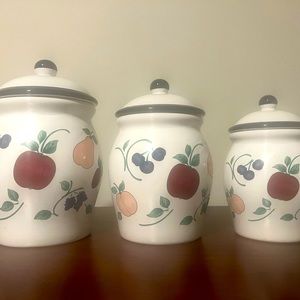 Set of three Orchard Medley canisters, made for A Princess House Exclusive.